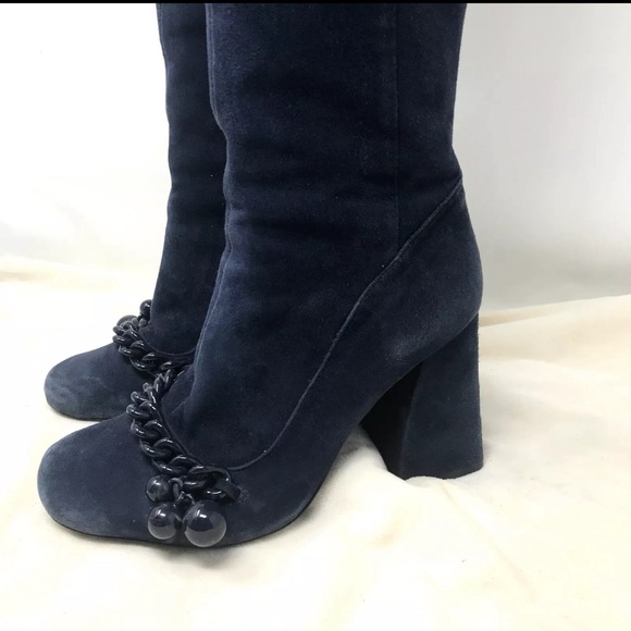 Tory Burch Addison Blue Suede Tall Boots Womens size 8M Royal Navy #44914 Zip Up - Picture 2 of 14